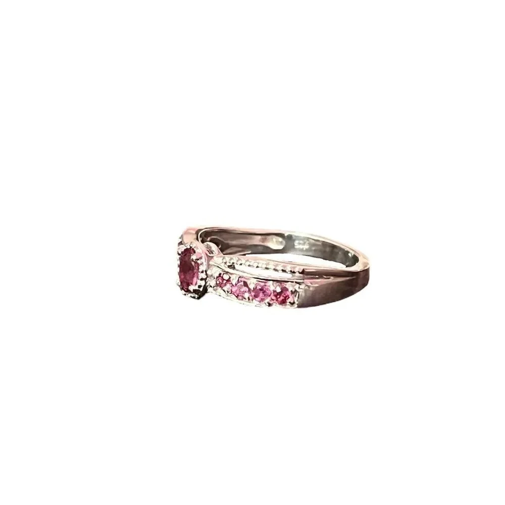 Genuine Purple Garnet  Platinum Plated Sterling Silver Ring Size 8